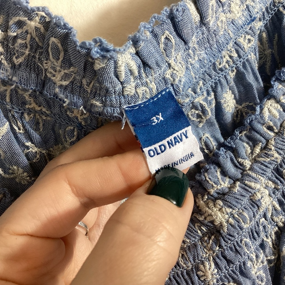 Old Navy Puff-Sleeve Tiered Mini Swing Dress Size 3X Milkmaid Peasant Boho Blue - Picture 9 of 10